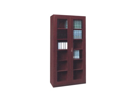 木紋玻璃大對開書柜